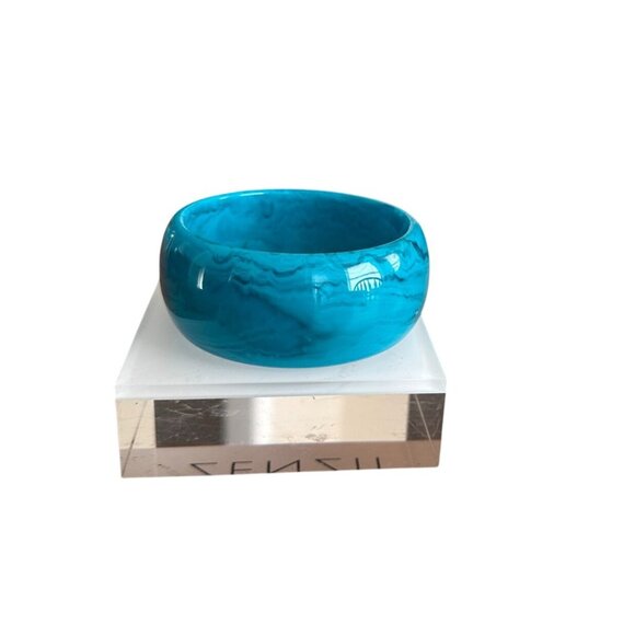 Turquoise Marbled Wide Resin Bangle Bracelet For Women Size 7inch Boho Beach - Picture 4 of 4
